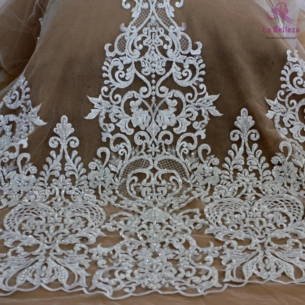La Belleza, новинка, 75 см ширина, белое, двустороннее, расшитое бисером, с блестками, кружевная отделка, великолепная кружевная отделка для свадебных аксессуаров, 1 ярд