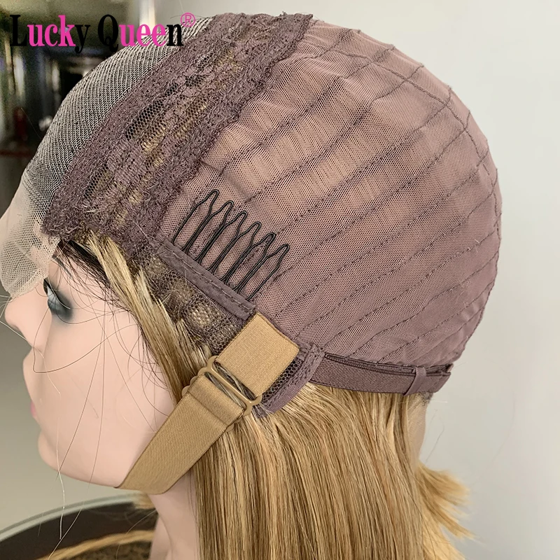 Парик Короткий на сетке 4x4 с эффектом омбре медового светлого цвета плотность 150% |