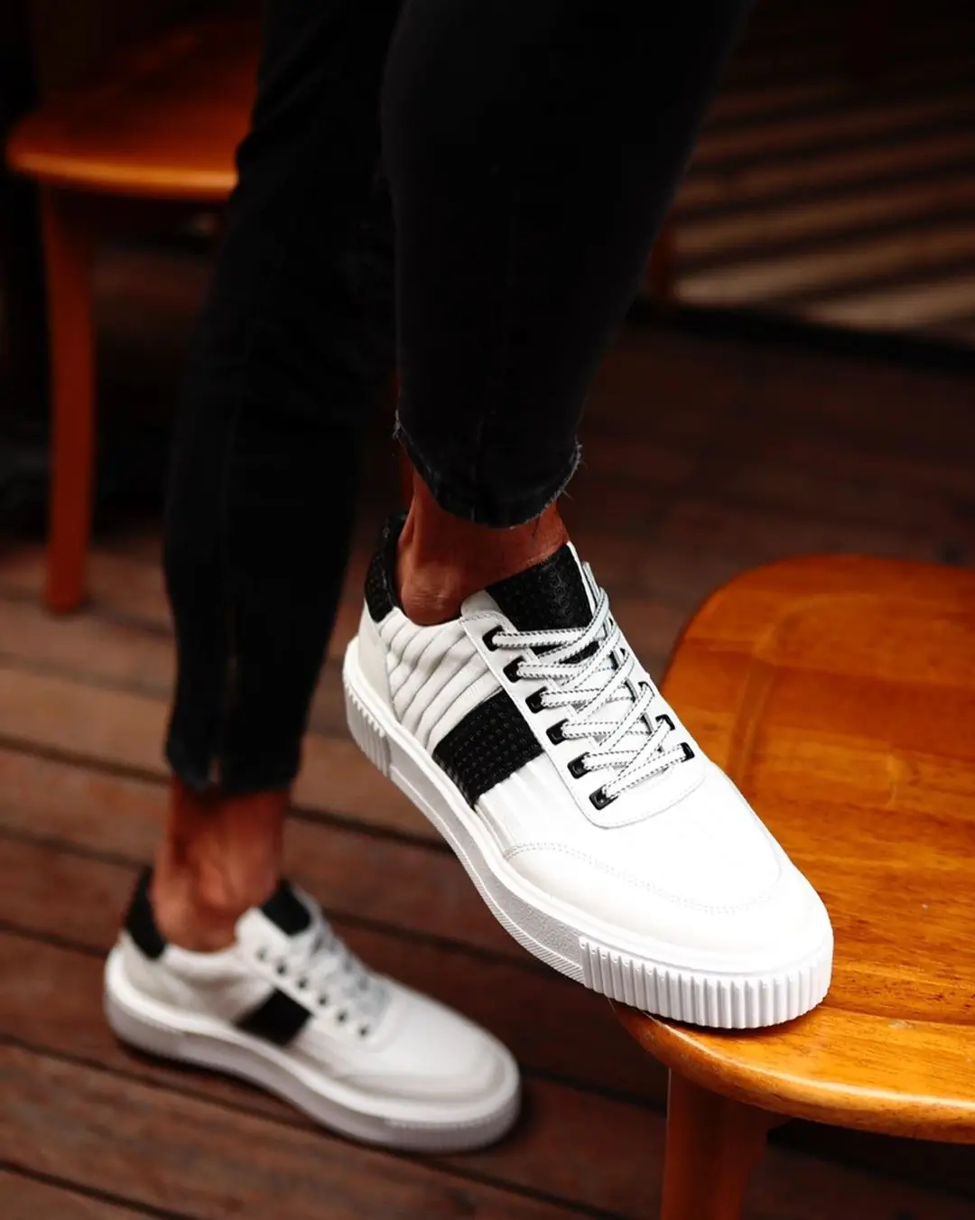 

100% Genuine Leather Casual Style Man Shoes Handmade Comfortable Durable-13572 WHTE AND BLACK