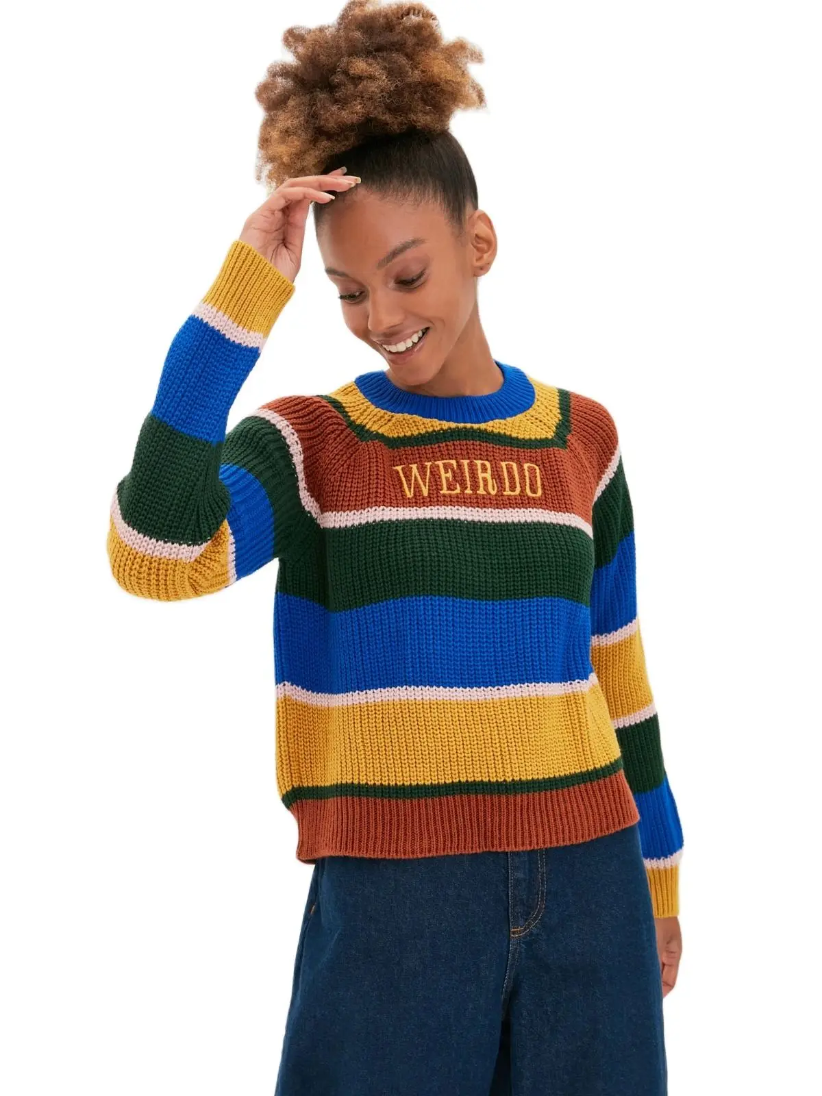 

Женский свитер осень-зима 2021, женские топы, синий свитер с блочным круглым вырезом и длинным рукавом, повседневный вязаный Топ, верхняя одеж...