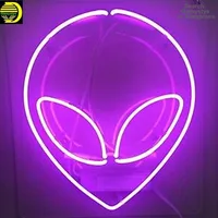 Neon Sign Alien Face Shaped Wall Hanging Light for Home Children's Room Saucer Man Night Lamp Xmas Party Holiday Art Decor Glass