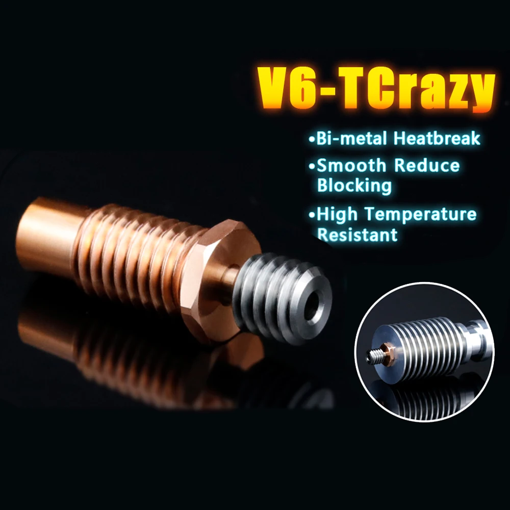 

All-Metal NF V6-TCrazy Heat Break Titanium & Copper Alloy 3D Printer Nozzle Throat For 1.75mm E3D V6 Hotend Heater Block 3D Pri