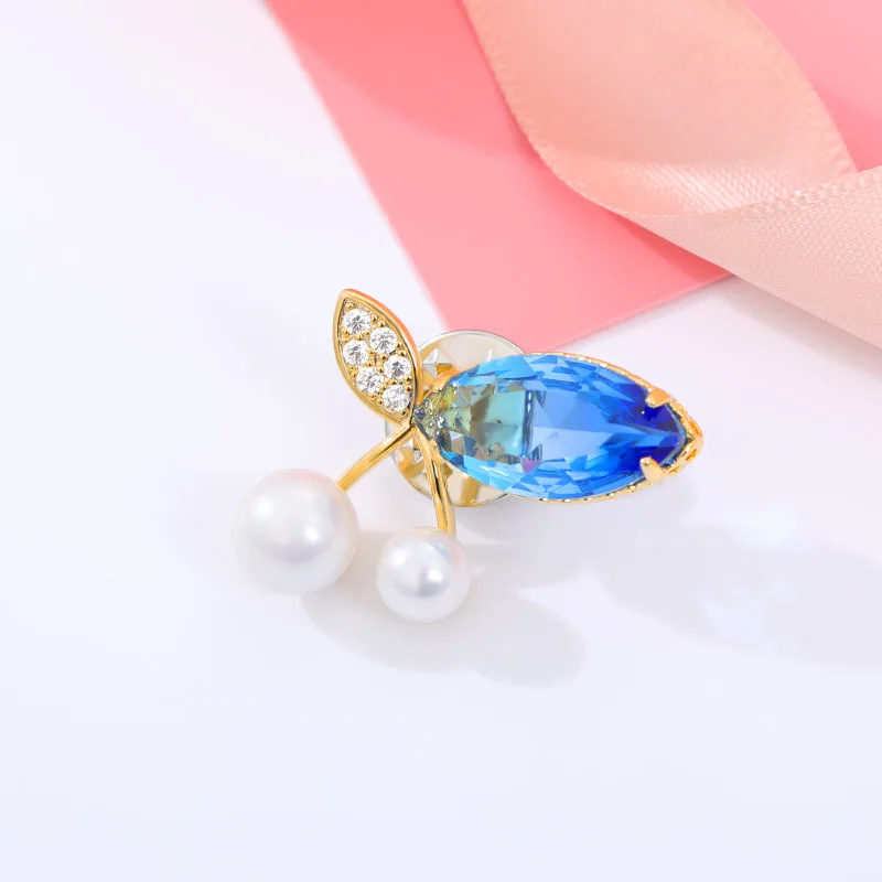 Золотой горный хрусталь милые маленькие вишневые булавки броши для женщин CZ