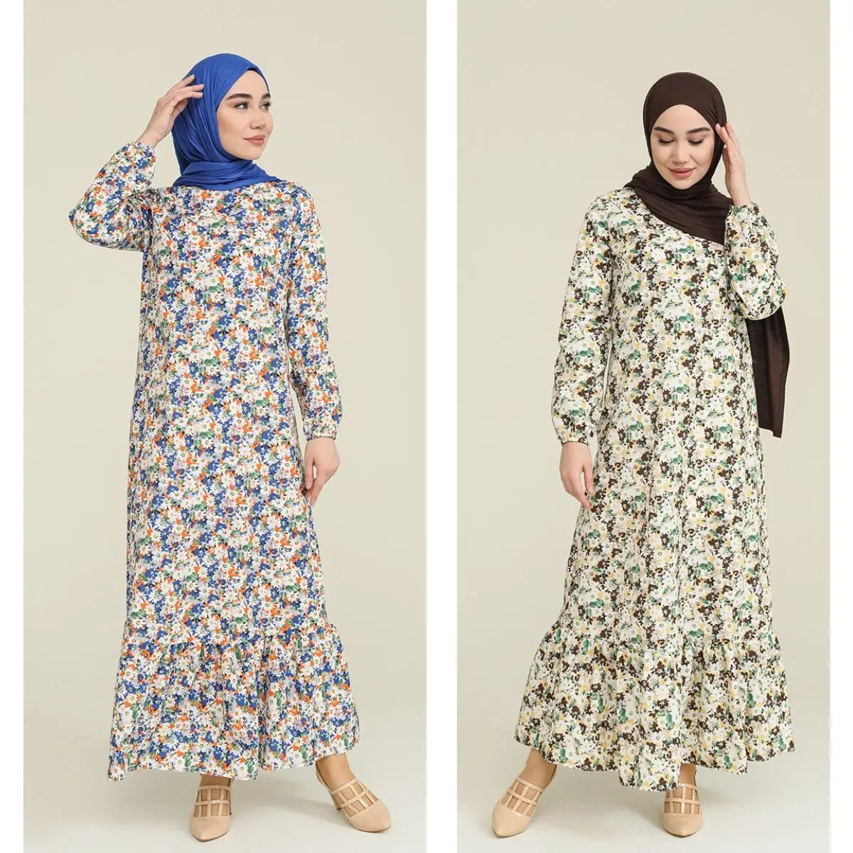 

Desenli Elbise Çiçekli Uzun Kollu Sıfır Yaka Kadın Müslüman Moda Tesettür Giyim İslam Eid Mubarak Mevsimlik Baharlık Abaya