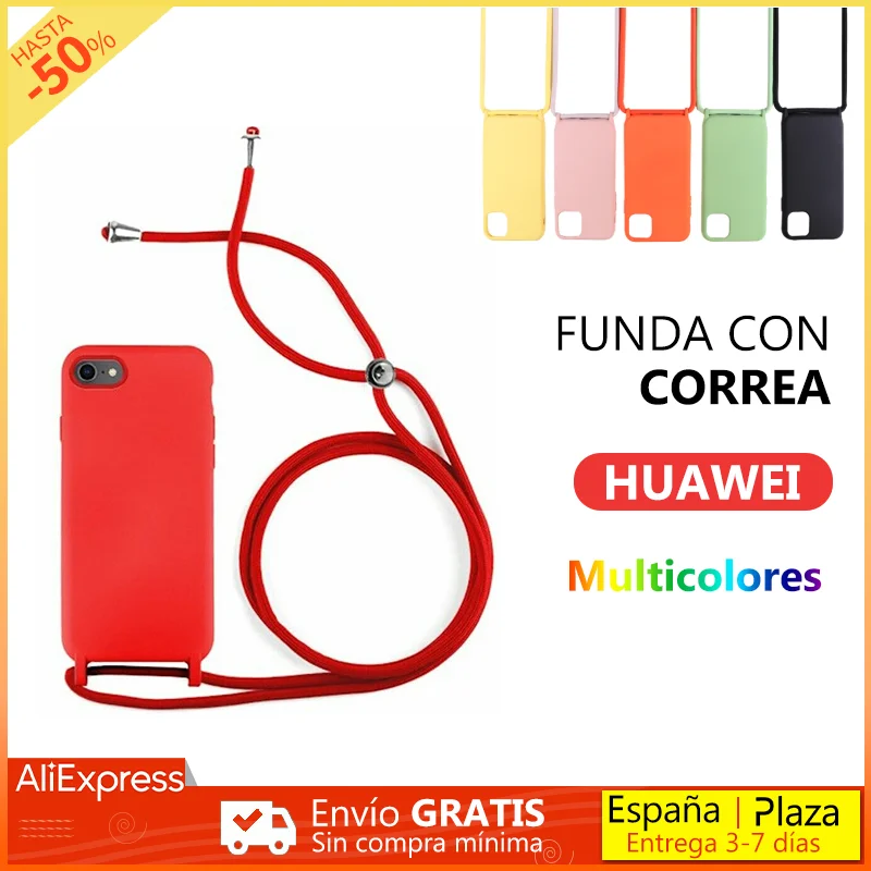 Case with colored rope Compatible with Huawei P30 lite P40 Lite Pro P smart 2020 2021 Silicone case Hanging straps Ultrasoft