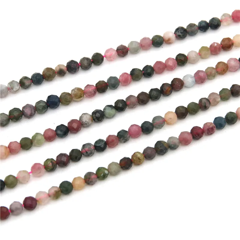 

Natural Stone Genuine Tourmaline Beads Faceted Round Shape 4mm Jewelry Making Material For Diy Bracelet Necklace Earrings