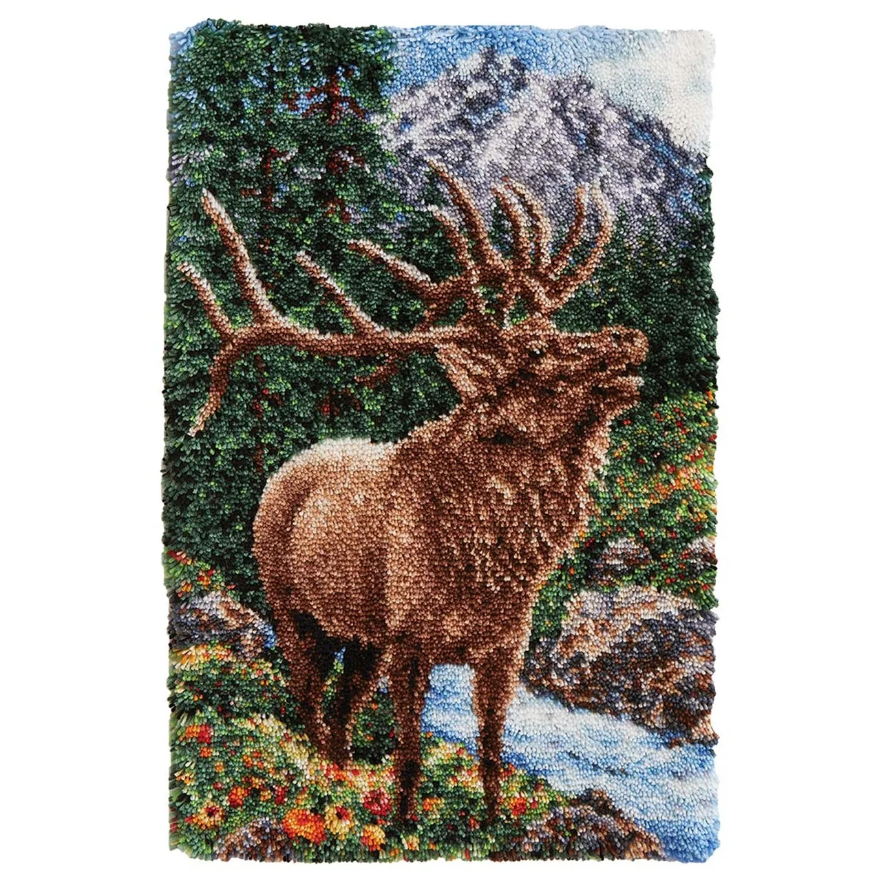 

Latch Hook Kits Majestic Elk Wall Hanging DIY Carpet Rug Pre-Printed Canvas with Non-Skid Backing Floor Mat 69x102cm