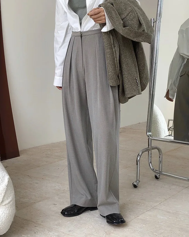 woman new model classic long grey trousers