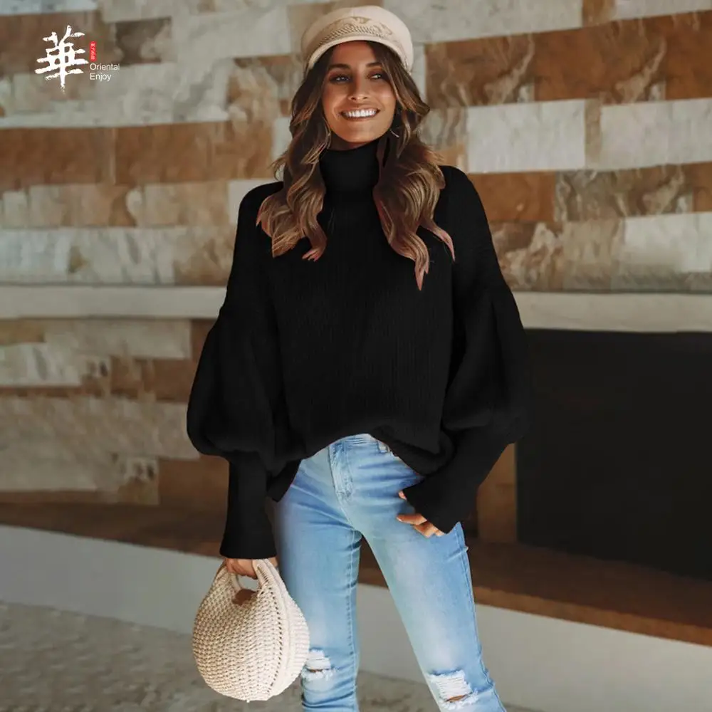 Водолазка вязаный свитер осень зима многоцветный длинный рукав фонариков