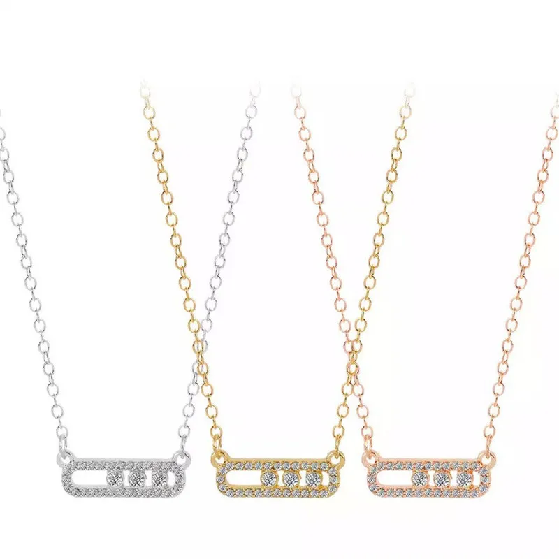 Women Girls Necklace Baby Move Stainless Steel Shiny 3 Zirconium Gloss Removable Shin Transparent Rhinestone Clear CZ Necklaces | Украшения