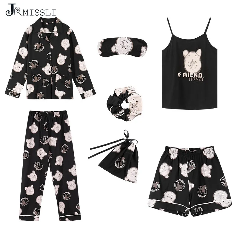 Пижамный комплект JRMISSLI из 7 предметов 100% хлопок пикантная женская ночная рубашка