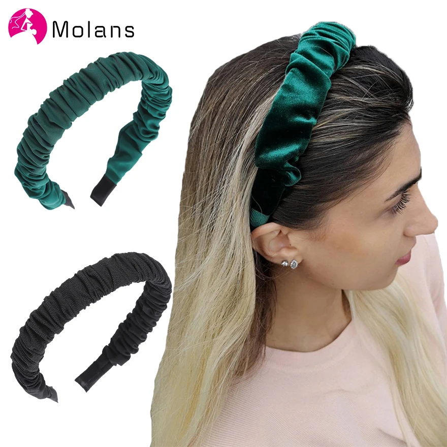 Однотонные обручи Molans с рюшами плиссированные Нескользящие для волос девушек