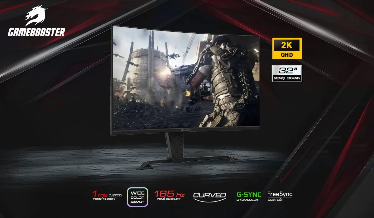 

GameBooster GB-327LCQ-H 32" 1 MS 165 Hz FreeSync G-Sync 2K QHD Curved Gaming LED