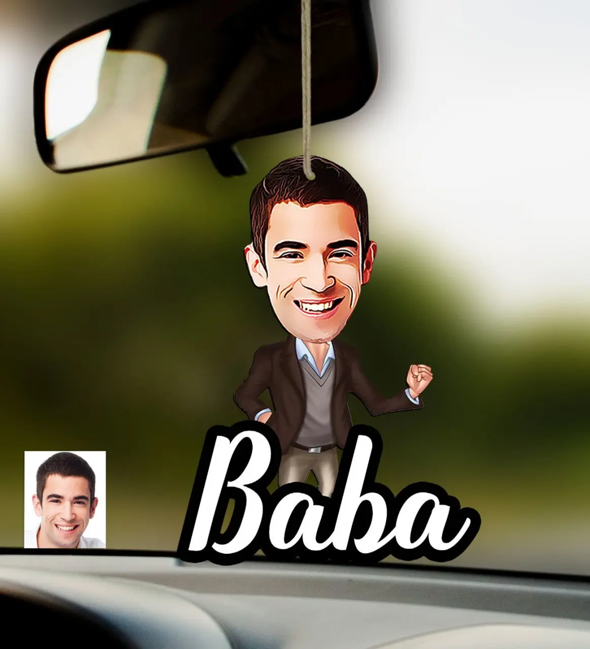 Персонализированная карикатура для деревянного автомобильного зеркала заднего