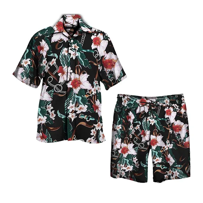 

Костюм мужской с гавайским принтом, рубашка с короткими рукавами, пляжные шорты, Повседневная Уличная одежда, лето