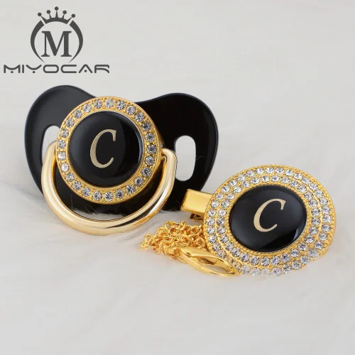 LC-4 6-18m MIYOCAR золото серебро имя инициалы буквы C прекрасный bling соска и соска клип набор BPA бесплатно пустышка bling уникальный дизайн LC - Цвет: LC-4 6-18m