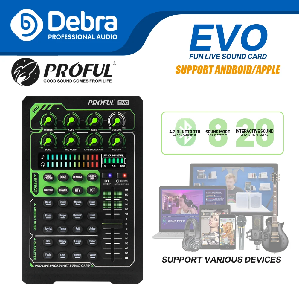 Debra EVO audio interface microphone external sound card with Bluetooth built-in large-capacity battery for live broadcast | Электроника