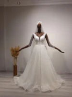 wedding dress handmade v neck lace sleeveless helen boho a line bridal gown fashion bohemian haute couture usiba design
