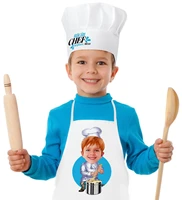 personalized small chef caricature of male children kitchen apron cook hat seti 2