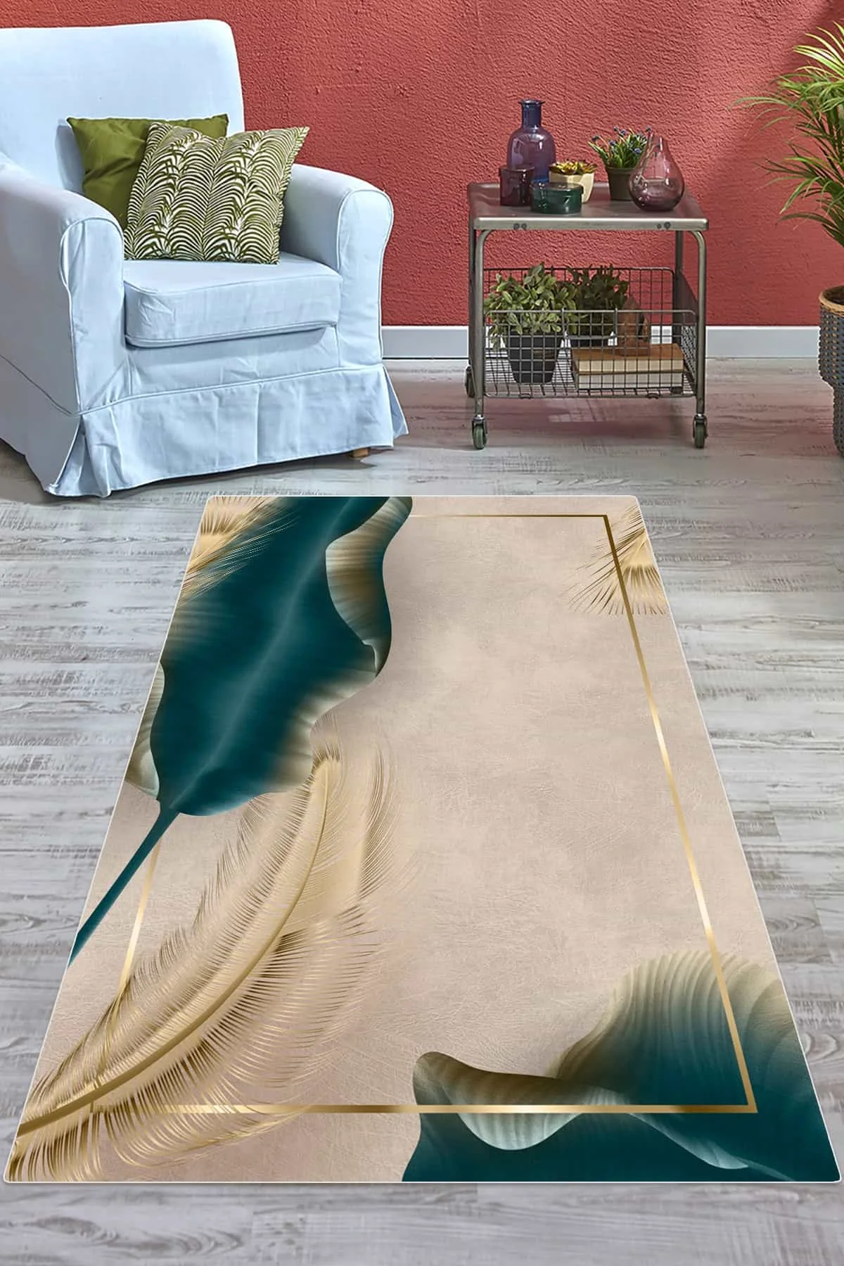 

Rug Carpet Living Room Turkish Workmanship Green & Gold Durable Soft Thick Home Textiles Non-Slip Sole Area Carpet