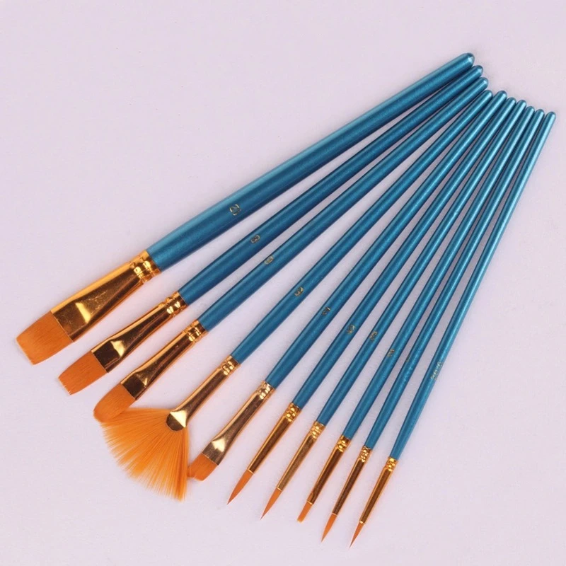 

10pcs Nylon Paint Brush Set Short Rod Gouache Watercolor Pigment Oil Drawing Acrylic Nail Art Pen