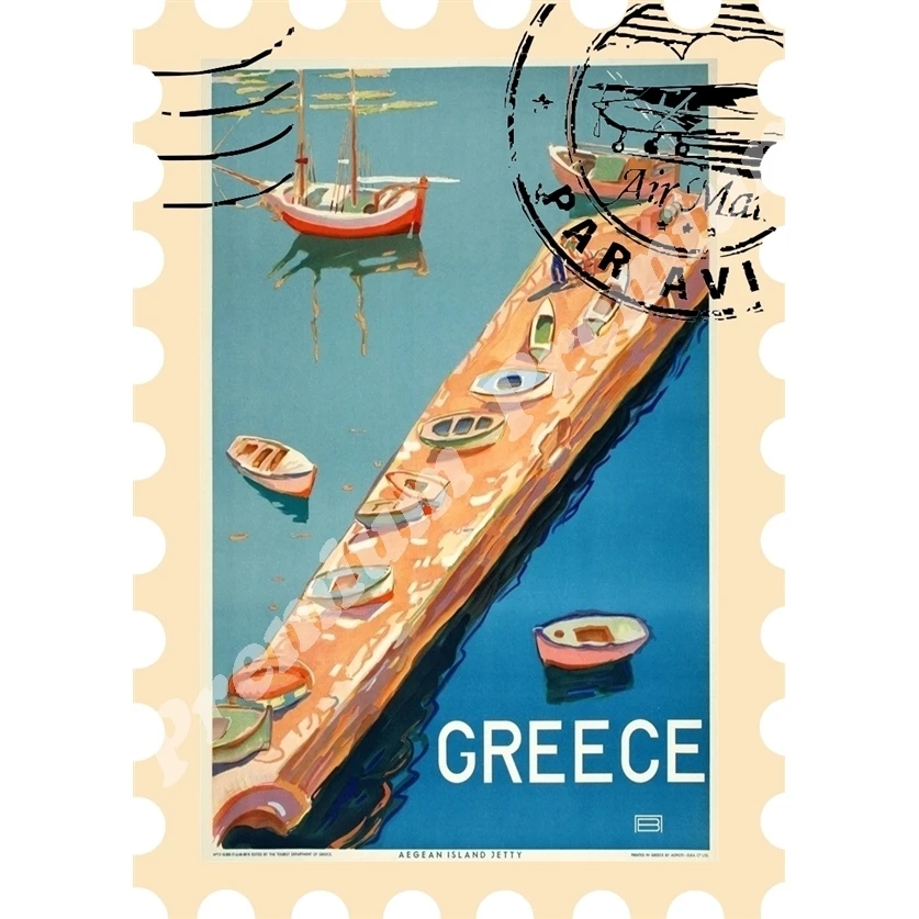 Греция Виниловый Сувенирный магнит Винтажный туристический плакат | Дом и сад
