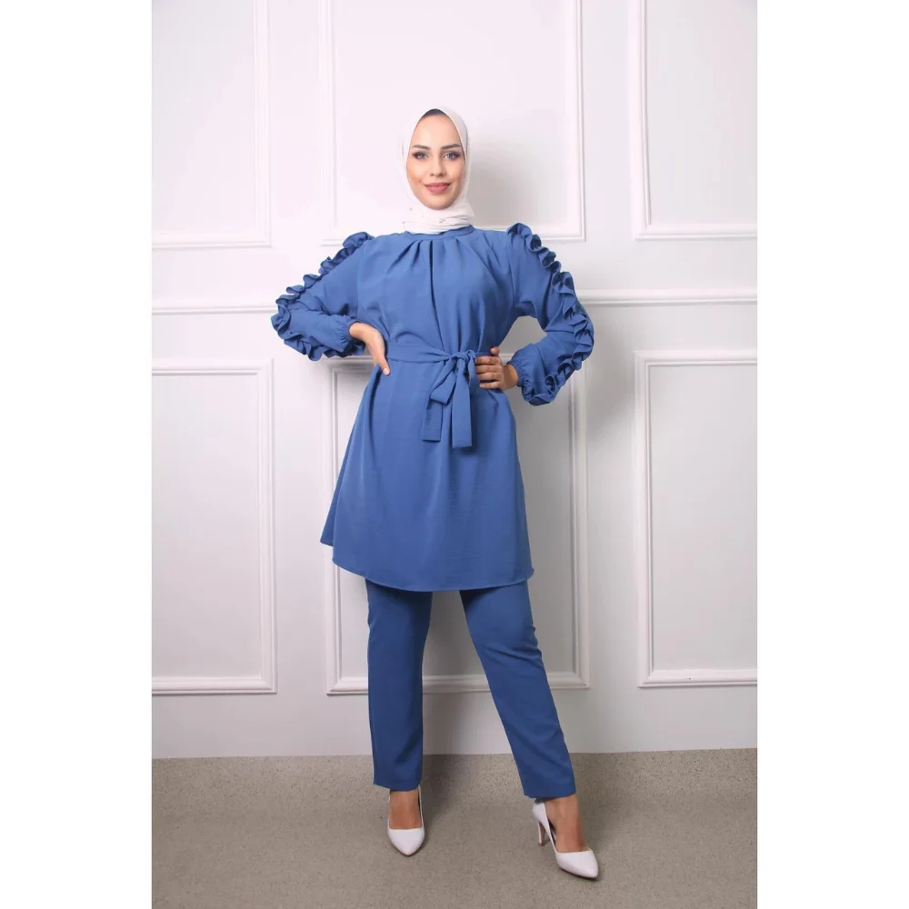 Frilly Arm Belt Hijab Suit Trend Fashion 2022 Season abaya muslim dress women kaftan open abaya long dress african dresses for w