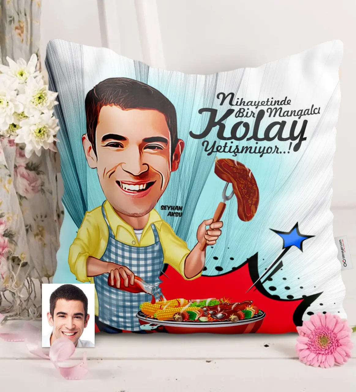 

Персонализированные Mr mangalci Caricature атласной подушки-1