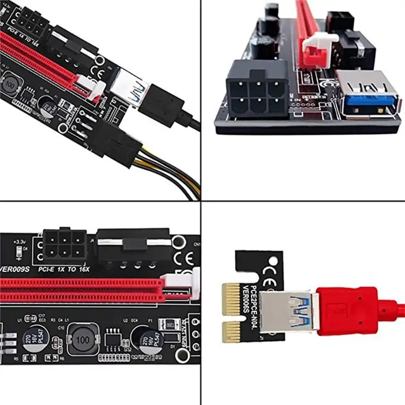 

16x 8x 4x 1x PCI-E USB 3.0 Updatest VER 009S PCIE Extender Riser Card 15pin to 6pin Power Cable For Bitcoin Mining