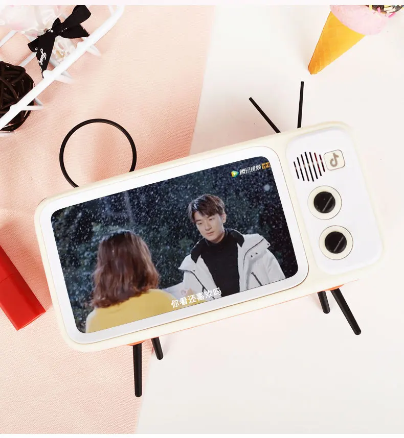 white BT Speaker Bluetooth динамик Ретро ТВ держатель для мобильного телефона Подставка для iphone huawei xiaomi Handsfree книжная полка динамик аксессуары для телефона - Цвет: white BT Speaker