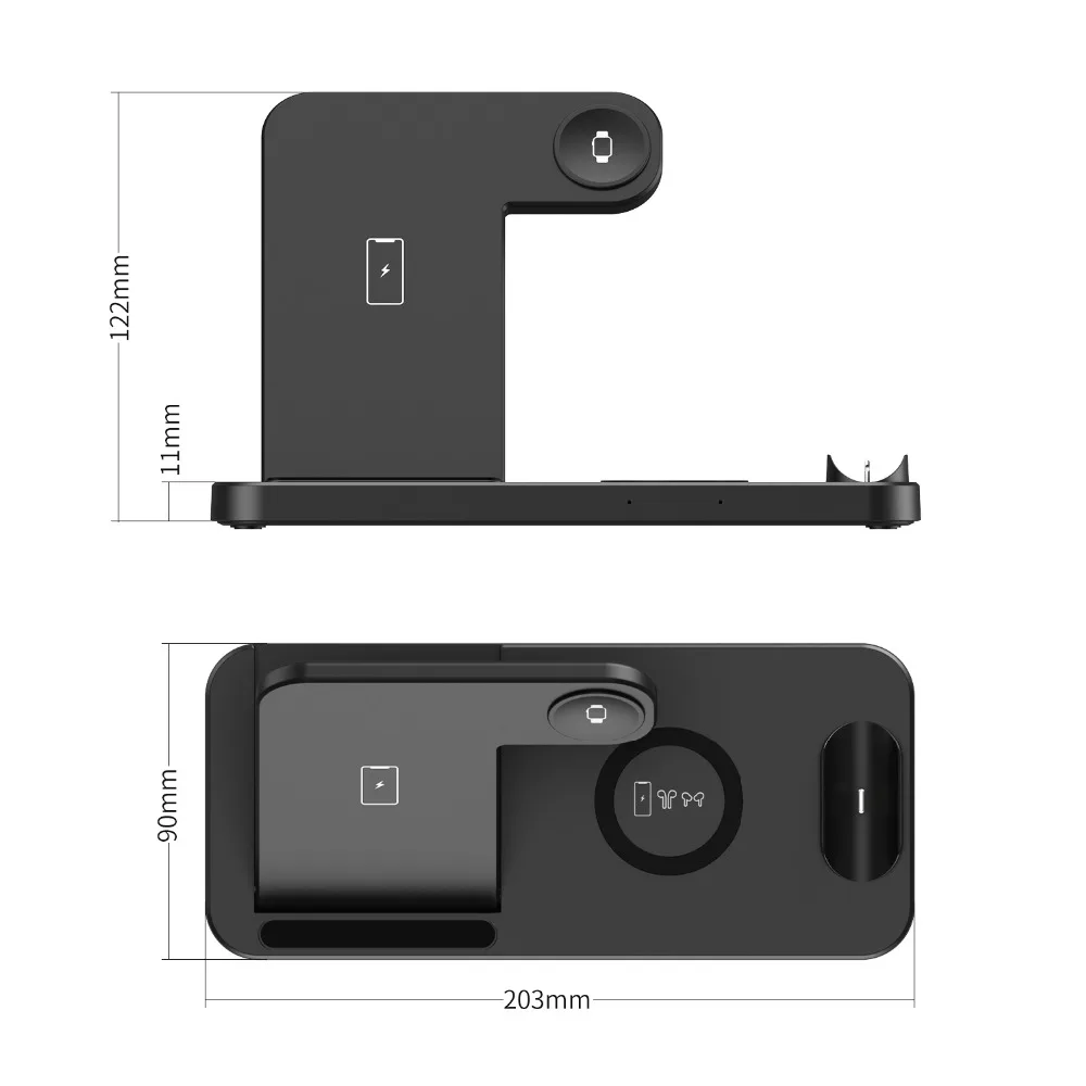 Soporte de cargador inal&aacute;mbrico r&aacute;pido Qi de 18W para iPhone 11, XR, X, 8, Apple Watch, 4 en 1, estaci&oacute;n de carga plegable para Airpods Pro, iWatch-5