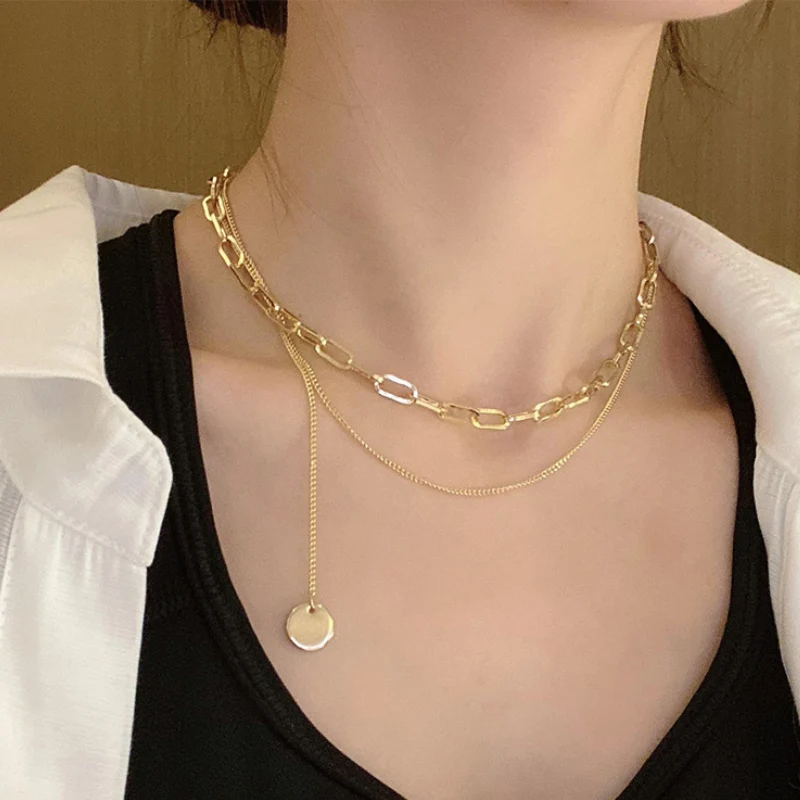 Женская цепочка на шею золотое ожерелье с подвеской-крестом в стиле панк звезды и