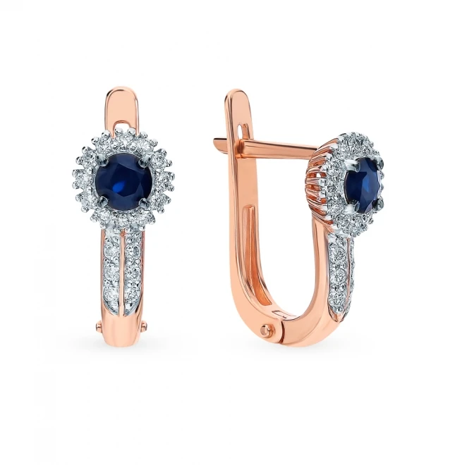 Золотые серьги с сапфирами и бриллиантами SUNLIGHT проба 585|Серьги-клипсы| |