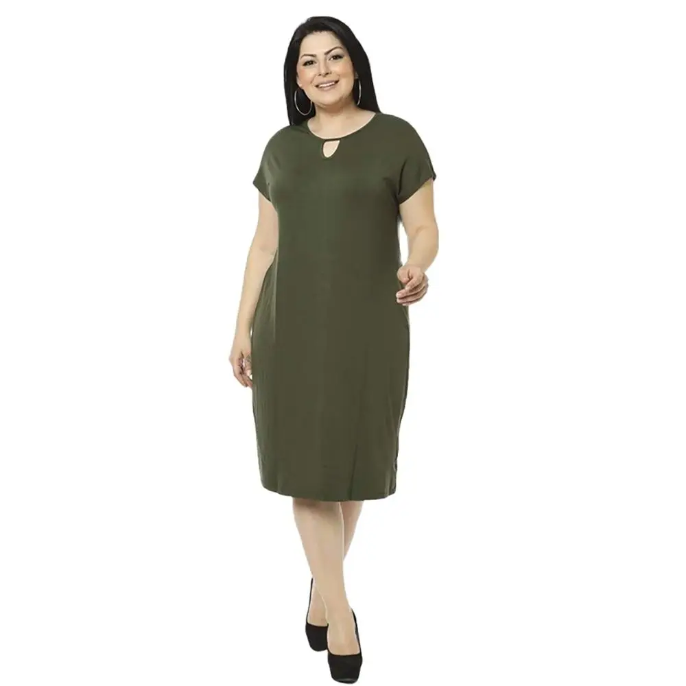 Женское платье с круглым вырезом Hanezza однотонное Креповое коротким рукавом и