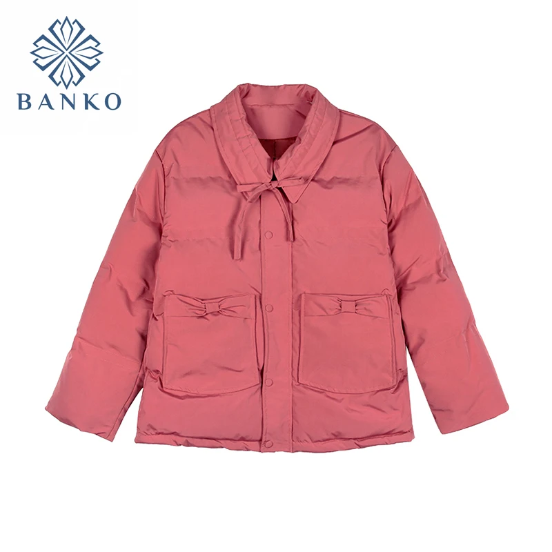 

Korean Loose Bow Design Short Cotton Clothes For Women 2021 Winter New Warm Thickened Cotton Clothes Bread Clothes Female