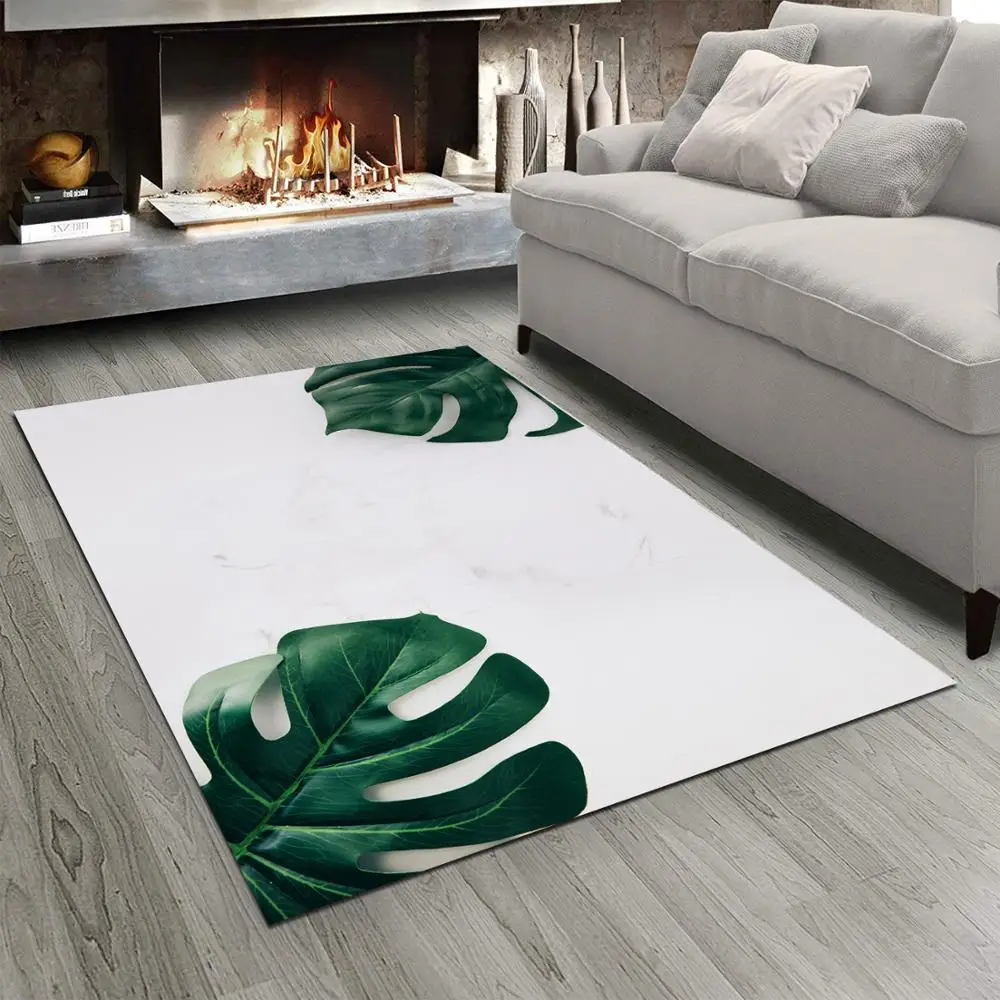 

Else White Floor on Tropical Leaves Floral 3d Print Non Slip Microfiber Living Room Modern Carpet Washable Area Rug Mat
