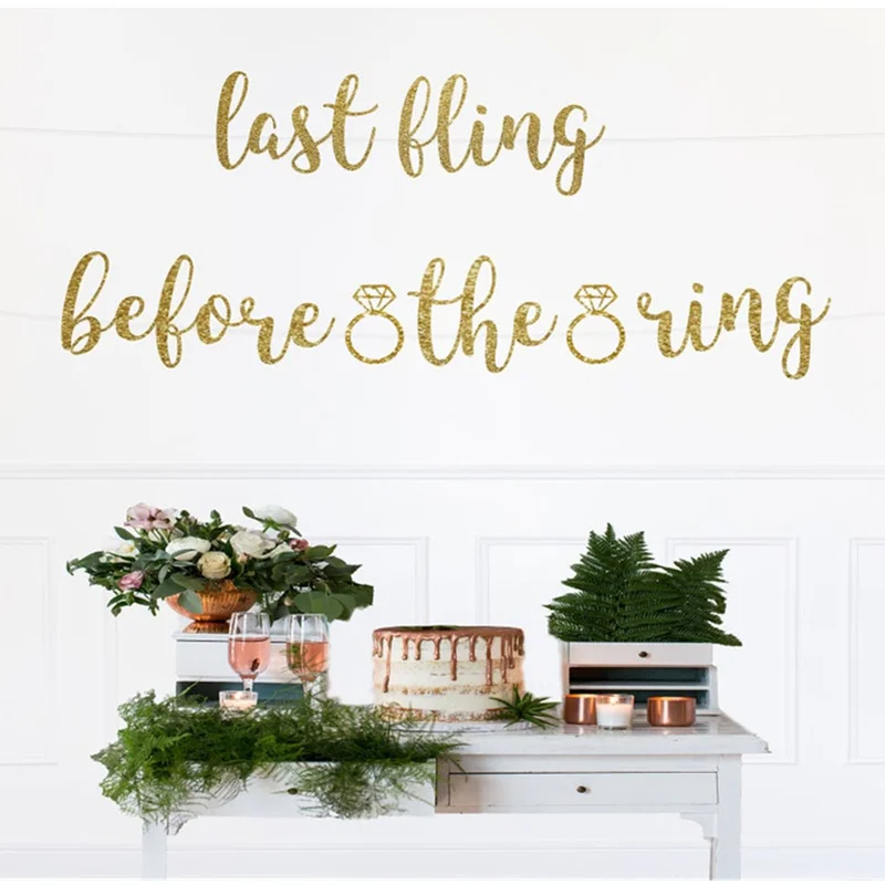 

Personalised last fling before the ring banner, Bachelorette banner, gold glitter party decorations, Custom bridal shower banner