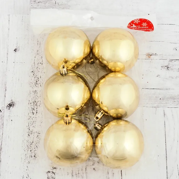 Набор шаров пластик d-8 см 6 шт 'Глянец' золото (комплект из 3 шт) |