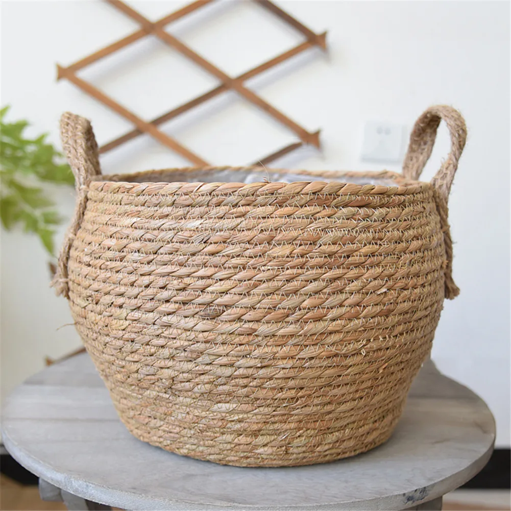 

Hand-woven Plant Fiber Storage Basket Pastoral Style Kitchen Fruit Vegetables Food Container Flower Basket Durable Portable