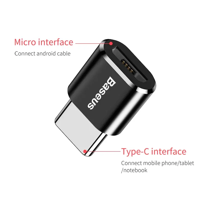 Адаптер OTG Baseus с USB на Type C внешний адаптер Type-c (штекер) Micro (гнездо) конвертер для