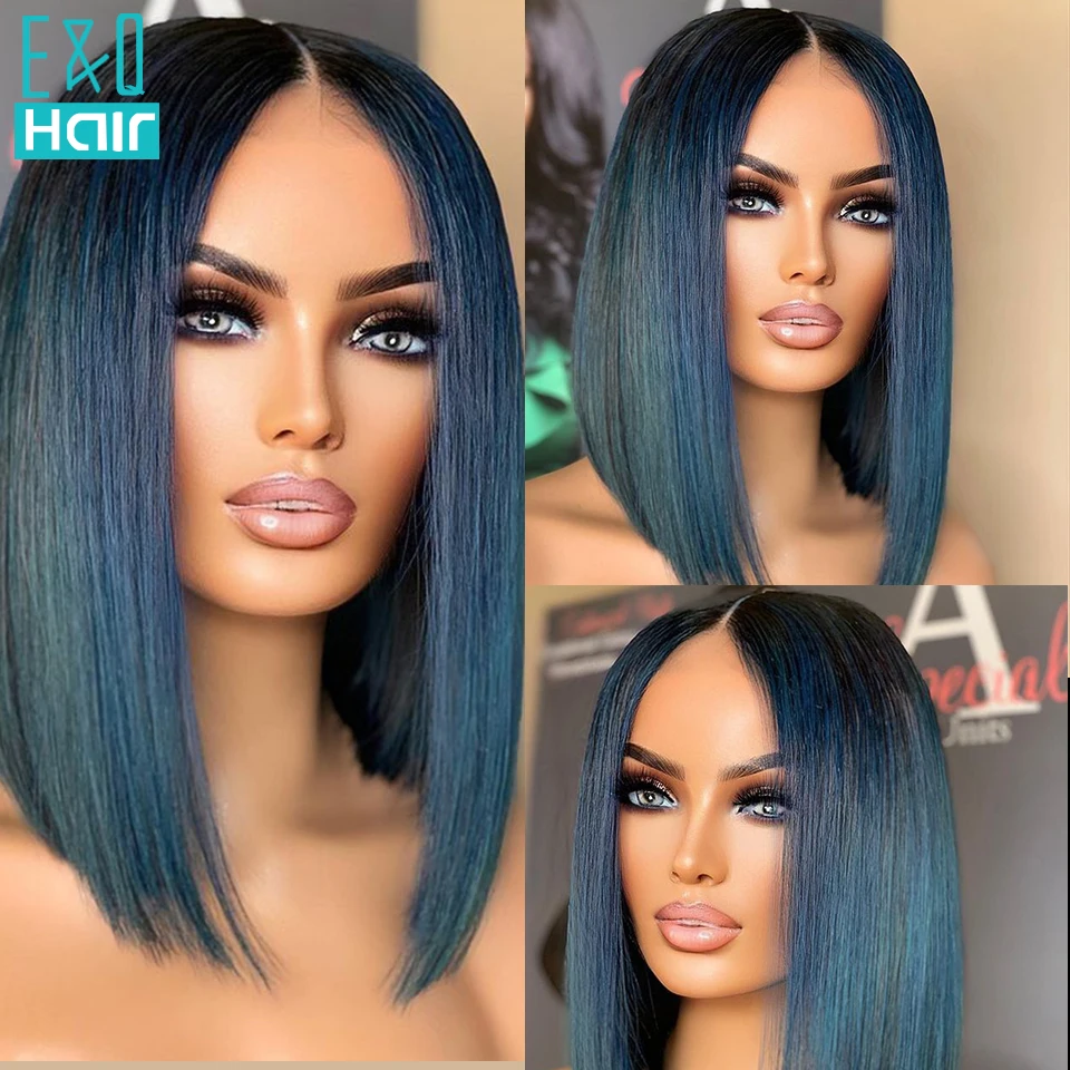 

Dark Green Short Bob Wig Pre Plucked Hairline 613 Blonde Short Bob Human Hair Wigs For Women Lace Front Straight HD Wig 180%