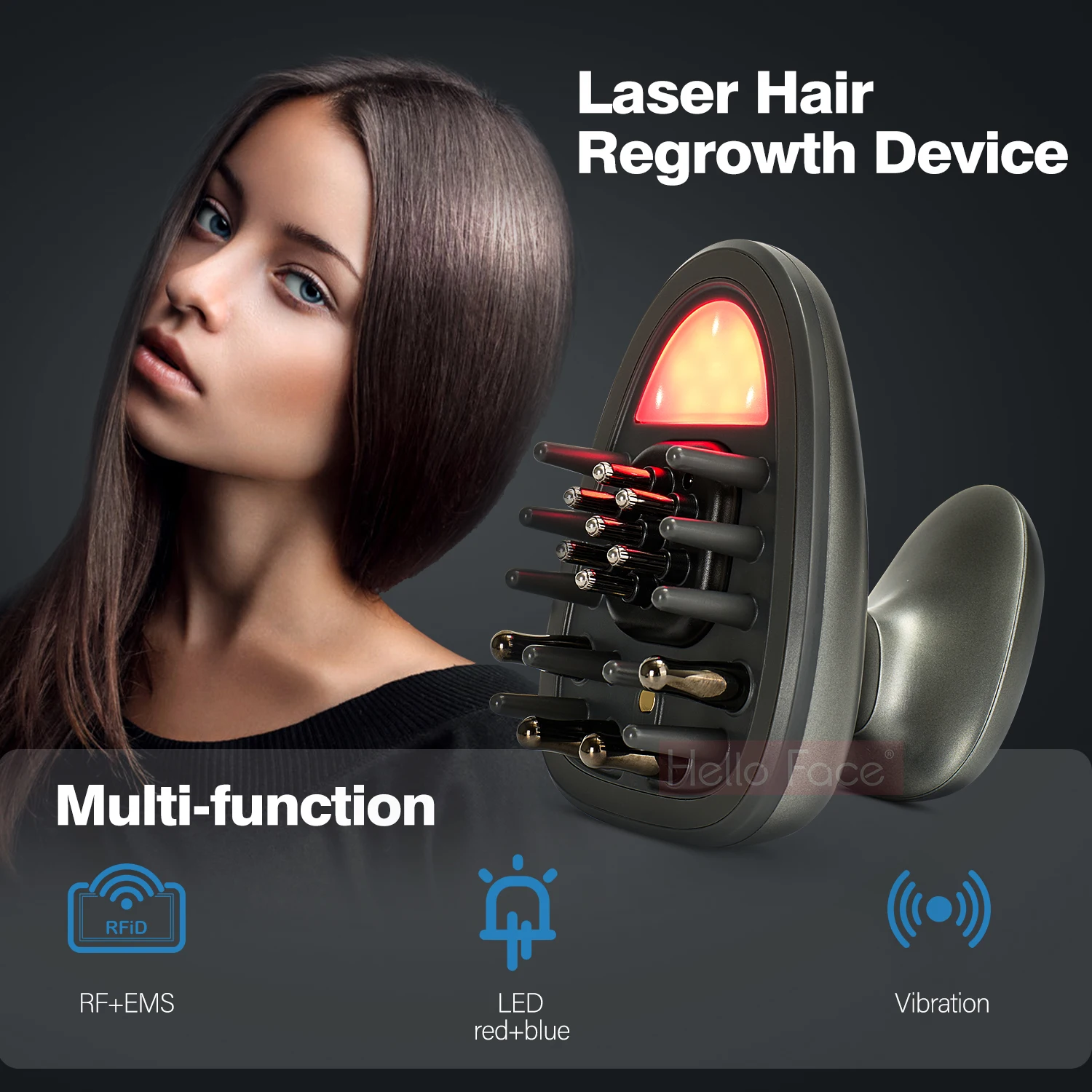 Laser Hair Growth Machine Vibration Massage Scalp Comb EMS RF Red Blue Light Therapy Hair Loss Treatment Detachable Tank