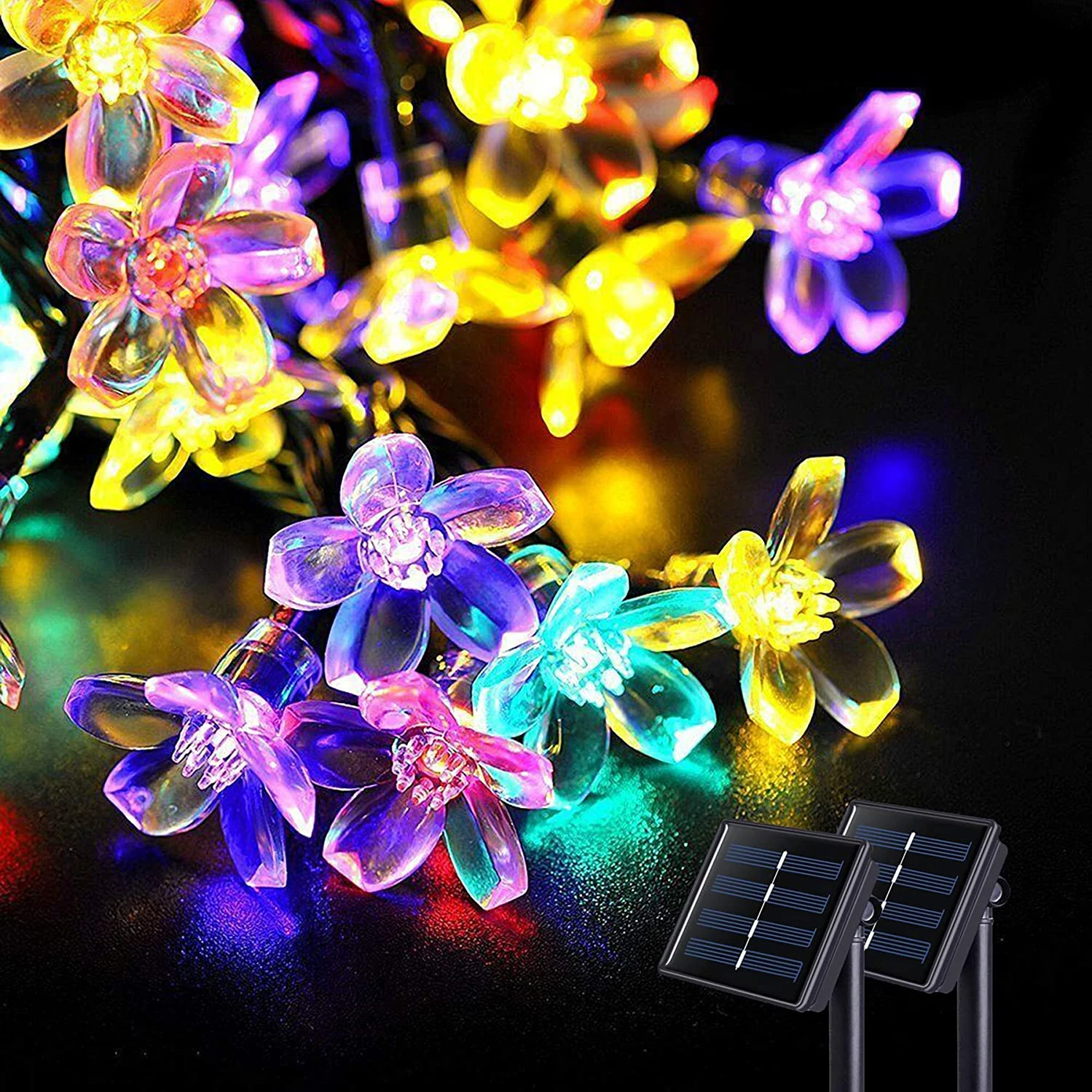 

Holiday Lighting Decoration Outdoor Waterproof 12M 100LED Solar Panel Powered Cherry Flower Blossom LED Fairy String Lights