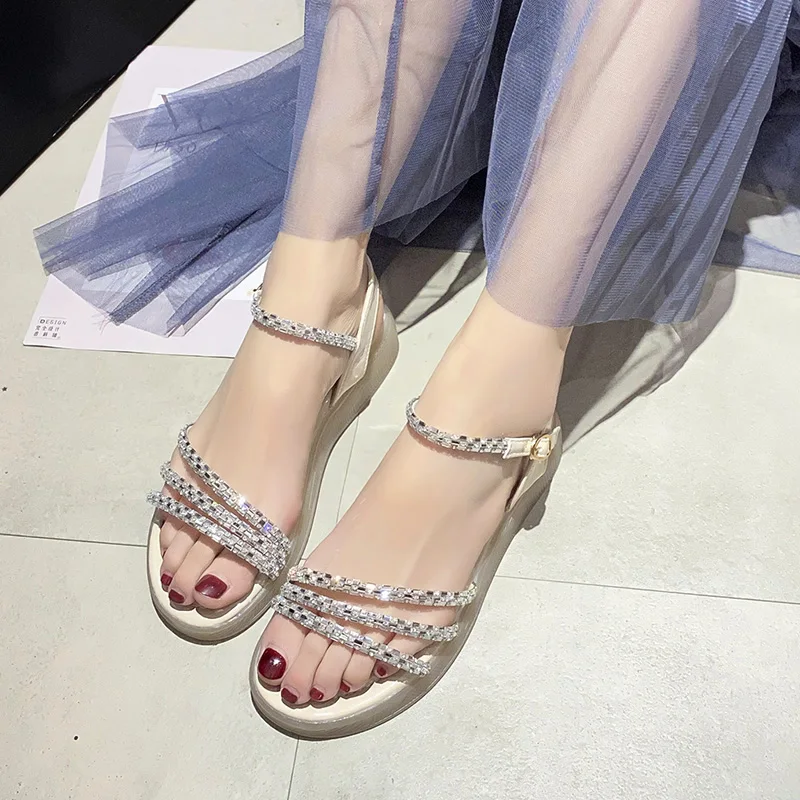 

2021 spring and summer women's round toe open toe buckle flat sandals 1274