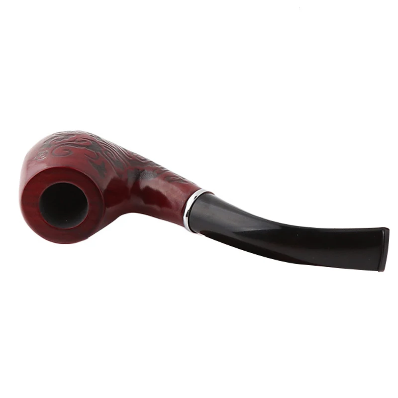 Solid Wood Resin Tobacco Pipe Red Black Pattern Carving Smoke Elbow Roll Filter Cigarette Holder Herb Grinder Smoking Tools | Дом и сад