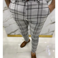 plaid pants for men checkered trousers lattice striped slim fit button male midwaist korean style business streetwear clothing
