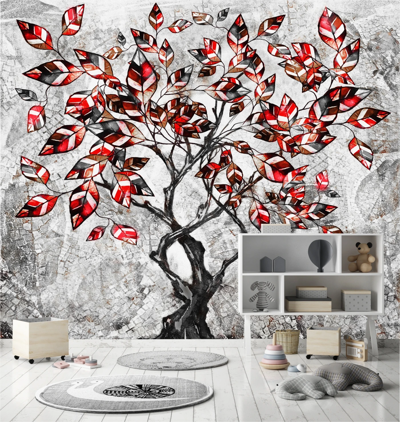 Фотообои Dekor Vinil 3D фотообои дерево,обои 3д,фреска в спальню,гостиную,коридор,кухню,декор стен,штукатурка,краска,красный