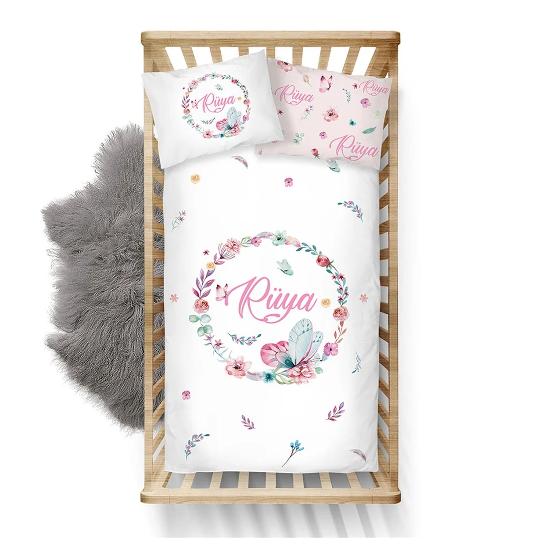 

Personalized Baby Bedding Set Soft Cotton Crib Custom Made Pillow Cover 3-Pcs