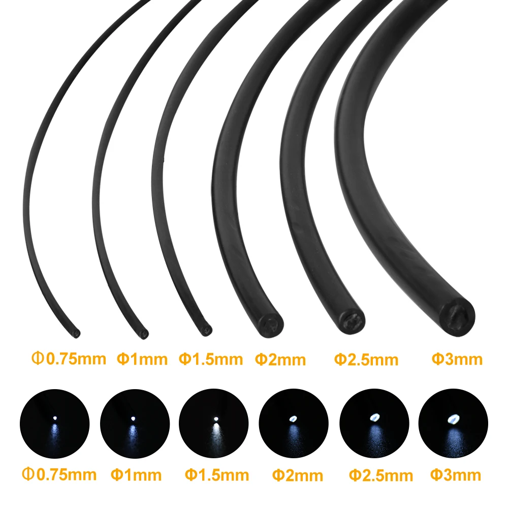 

1～100M Black Cover PMMA End Glow Plastic Optic Fiber Cable Inner 1mm ~ 8mm Diameter For Decorative Lighting