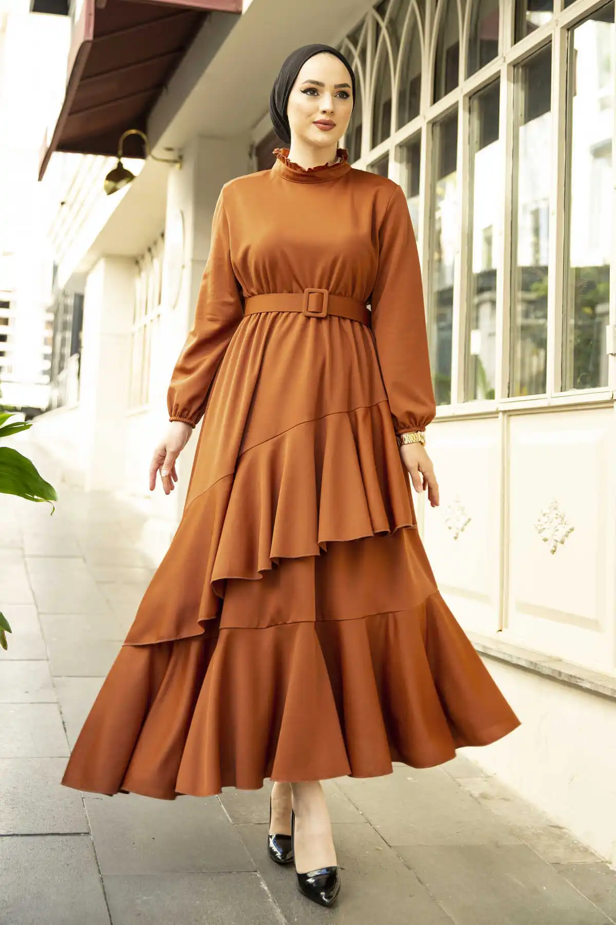 Frilly мусульманское длинное платье хиджаб для женщин роскошный Кафтан Дубай Abaya Турция Африканский хиджаб скромная Бесплатная доставка
